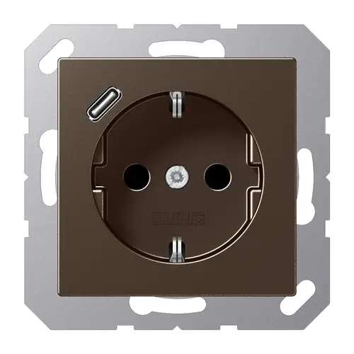 JUNG A 1520-18 C MO wandcontactdoos randaarde Safety+ met USB-C A-range mokka