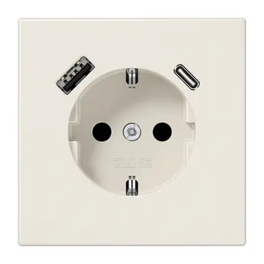 JUNG LS 1520-15 CA wandcontactdoos randaarde Safety+ met USB type A en C LS990 creme