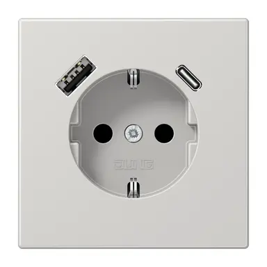 JUNG LS 1520-15 CA LG wandcontactdoos randaarde Safety+ met USB type A en C LS990 lichtgrijs