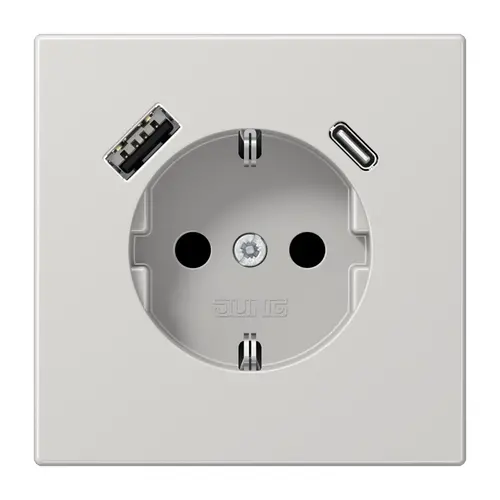 JUNG LS 1520-15 CA LG wandcontactdoos randaarde Safety+ met USB type A en C LS990 lichtgrijs