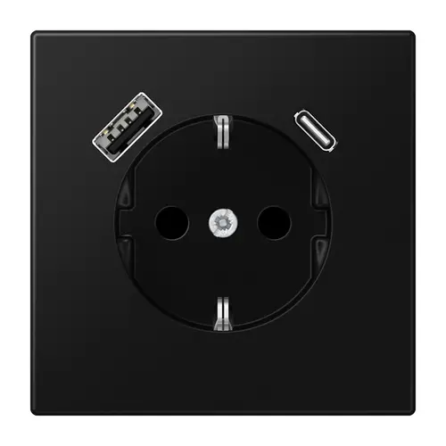JUNG LS 1520-15 CA SWM wandcontactdoos randaarde Safety+ met USB type A en C LS990 grafietzwart mat
