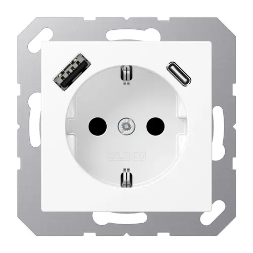 JUNG A 1520-15 CA WWM wandcontactdoos randaarde Safety+ met USB type A en C A-range sneeuwwit mat