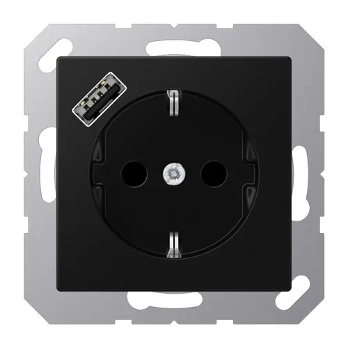 JUNG A 1520-18 A SWM wandcontactdoos randaarde Safety+ met USB-A A-range grafietzwart mat