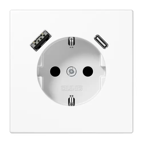JUNG LS 1520-15 CA WW wandcontactdoos randaarde Safety+ met USB type A en C LS990 alpine wit