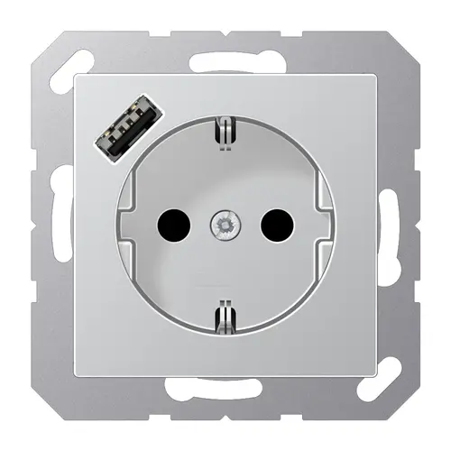 JUNG A 1520-18 A AL wandcontactdoos randaarde Safety+ met USB-A A-range aluminium