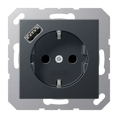 JUNG A 1520-18 A ANM wandcontactdoos randaarde Safety+ met USB-A A-range antraciet mat