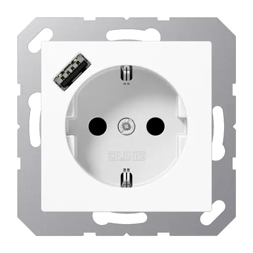 JUNG A 1520-18 A WW wandcontactdoos randaarde Safety+ met USB-A A-range alpine wit