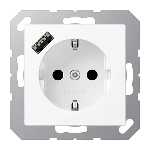 JUNG A 1520-18 A WWM wandcontactdoos randaarde Safety+ met USB-A A-range sneeuwwit mat
