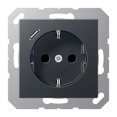 JUNG A 1520-18 C ANM wandcontactdoos randaarde Safety+ met USB-C A-range antraciet mat