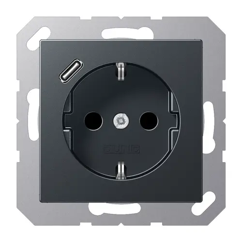 JUNG A 1520-18 C ANM wandcontactdoos randaarde Safety+ met USB-C A-range antraciet mat
