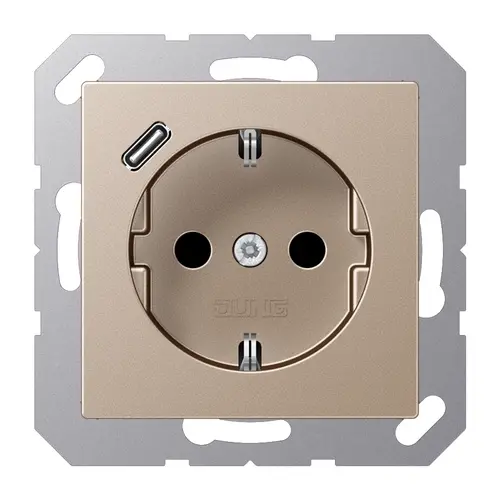 JUNG A 1520-18 C CH wandcontactdoos randaarde Safety+ met USB-C A-range champagne