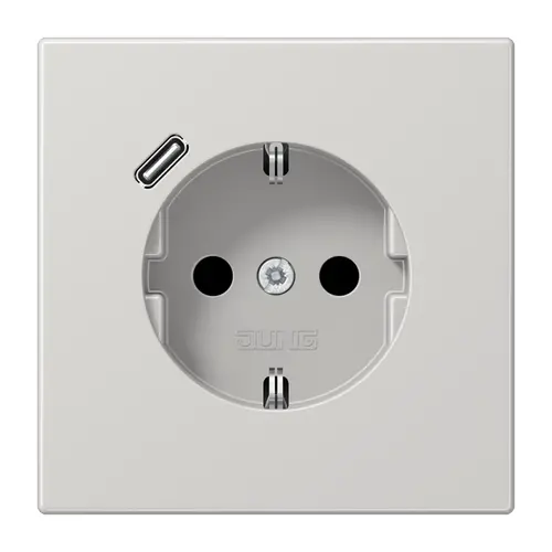 JUNG LS 1520-18 C LG wandcontactdoos randaarde Safety+ met USB-C LS990 lichtgrijs