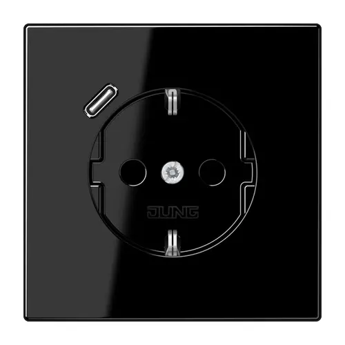 JUNG LS 1520-18 C SW wandcontactdoos randaarde Safety+ met USB-C LS990 zwart glans