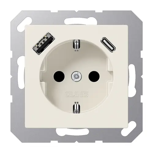 JUNG A 1520-15 CA wandcontactdoos randaarde Safety+ met USB type A en C A-range creme