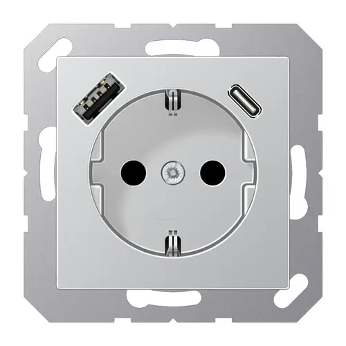 JUNG A 1520-15 CA AL wandcontactdoos randaarde Safety+ met USB type A en C A-range aluminium
