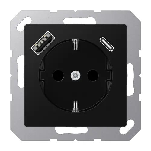 JUNG A 1520-15 CA SWM wandcontactdoos randaarde Safety+ met USB type A en C A-range grafietzwart mat