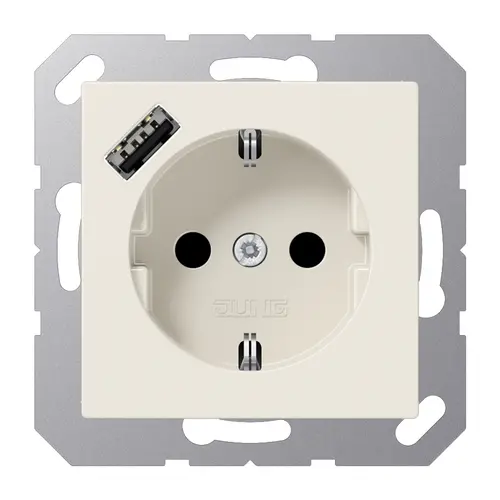 JUNG A 1520-18 A wandcontactdoos randaarde Safety+ met USB-A A-range creme