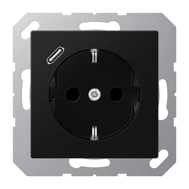 JUNG A 1520-18 C SWM wandcontactdoos randaarde Safety+ met USB-C A-range grafietzwart mat