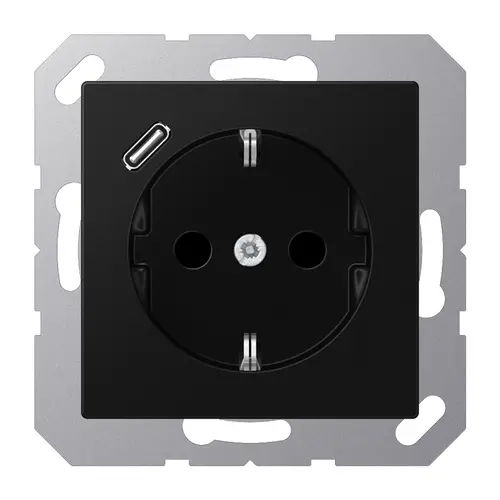JUNG A 1520-18 C SWM wandcontactdoos randaarde Safety+ met USB-C A-range grafietzwart mat
