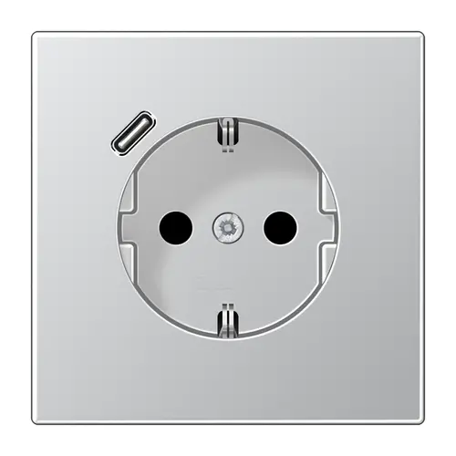 JUNG AL 1520-18 C-L wandcontactdoos randaarde Safety+ met USB-C LS990 aluminium
