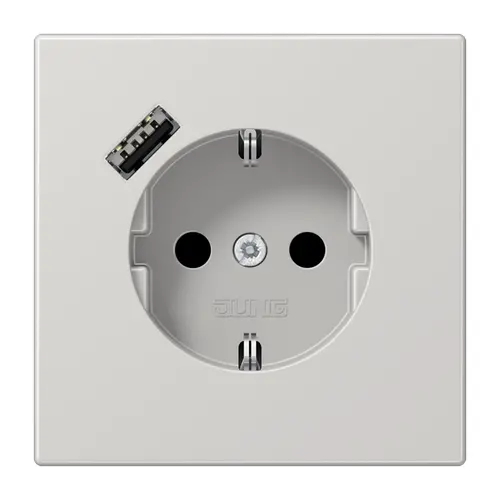 JUNG LS 1520-18 A LG wandcontactdoos randaarde Safety+ met USB-A LS990 lichtgrijs