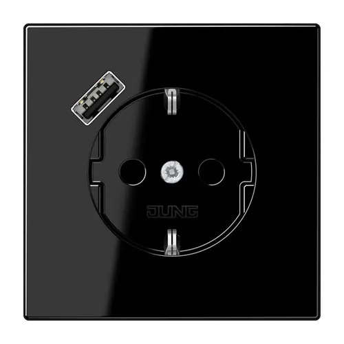 JUNG LS 1520-18 A SW wandcontactdoos randaarde Safety+ met USB-A LS990 zwart glans