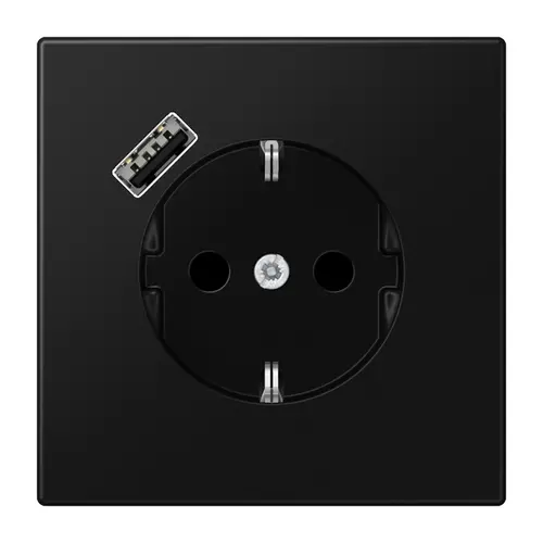 JUNG LS 1520-18 A SWM wandcontactdoos randaarde Safety+ met USB-A LS990 grafietzwart mat