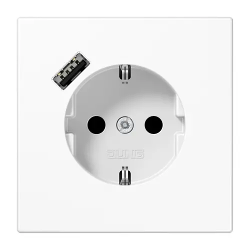 JUNG LS 1520-18 A WW wandcontactdoos randaarde Safety+ met USB-A LS990 alpine wit