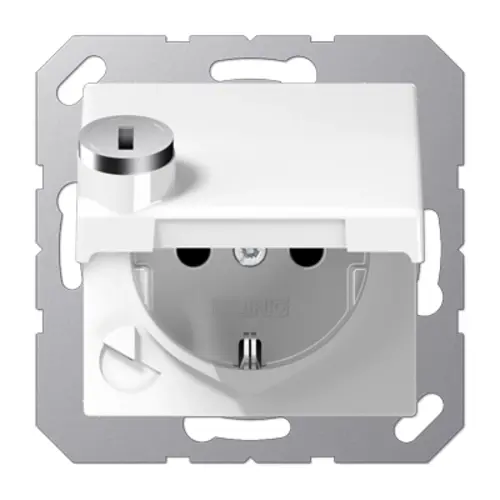 JUNG AS 1520 NBFKLSL WW wandcontactdoos randaarde Safety+ met klapdeksel en slot AS500 alpine wit
