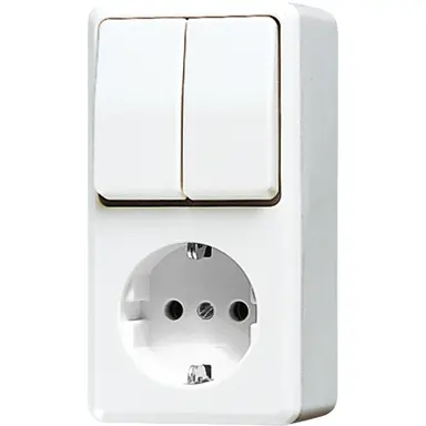 JUNG 675 A WW combinatie serieschakelaar/wandcontactdoos opbouw randaarde alpine wit