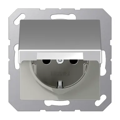 JUNG A 1520 NBFKIKL AL wandcontactdoos randaarde Safety+ met klapdeksel A-range aluminium