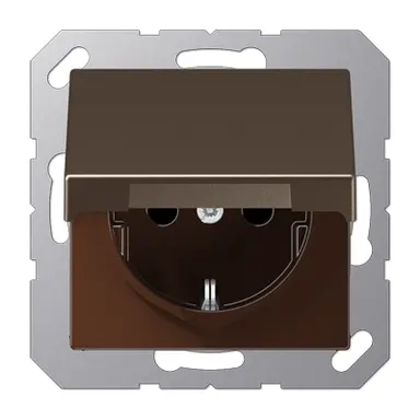 JUNG A 1520 NBFKIKLMO wandcontactdoos randaarde Safety+ met klapdeksel A-range mokka