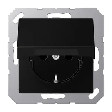 JUNG A 1520 NBFKIKL SWM wandcontactdoos randaarde Safety+ met klapdeksel A-range grafietzwart mat