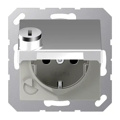 JUNG A 1520 NBFKLSL AL wandcontactdoos randaarde met klapdeksel en slot A-range aluminium