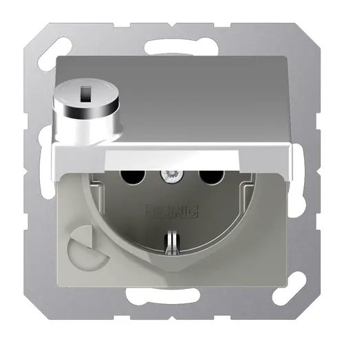 JUNG A 1520 NBFKLSL AL wandcontactdoos randaarde met klapdeksel en slot A-range aluminium