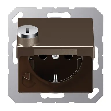 JUNG A 1520 NBFKLSL MO wandcontactdoos randaarde met klapdeksel en slot A-range mokka