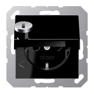 JUNG A 1520 NBFKLSL SW wandcontactdoos randaarde Safety+ met klapdeksel en slot A-range zwart glans