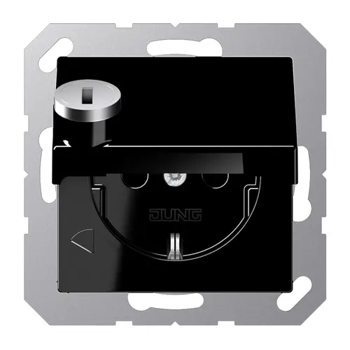 JUNG A 1520 NBFKLSL SW wandcontactdoos randaarde Safety+ met klapdeksel en slot A-range zwart
