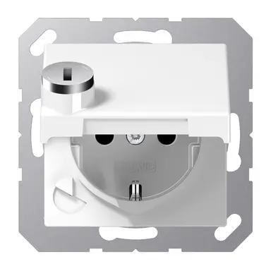 JUNG A 1520 NBFKLSL WW wandcontactdoos randaarde Safety+ met klapdeksel en slot A-range alpine wit