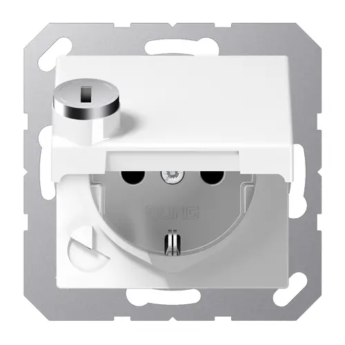 JUNG A 1520 NBFKLSL WW wandcontactdoos randaarde Safety+ met klapdeksel en slot A-range alpine wit