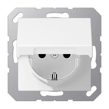 JUNG A 1520 NBFKL WWM wandcontactdoos randaarde klapdeksel A-range sneeuwwit mat