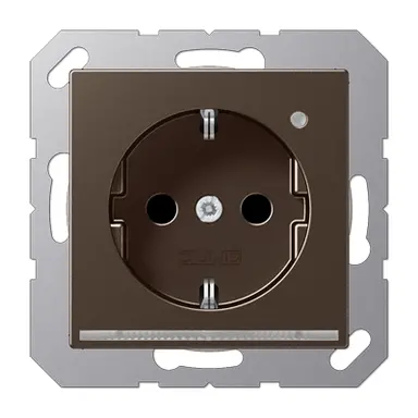 JUNG A 1520-O MO LNW wandcontactdoos randaarde Safety+ met LED-oriëntatieverlichting en lichtsensor A-range mokka