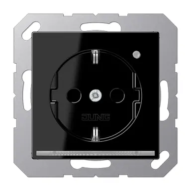 JUNG A 1520-O SW LNW wandcontactdoos randaarde Safety+ met LED-oriëntatieverlichting en lichtsensor A-range zwart glans