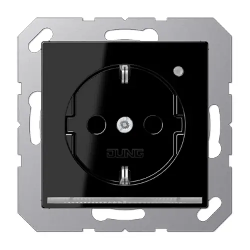 JUNG A 1520-O SW LNW wandcontactdoos randaarde Safety+ met LED-oriëntatieverlichting en lichtsensor A-range zwart glans