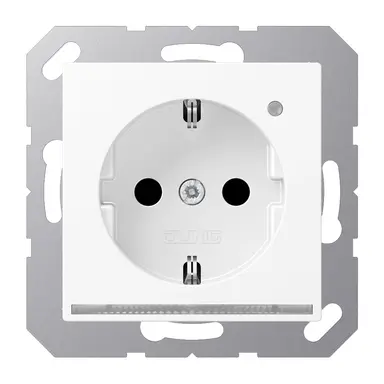 JUNG A 1520-O WWM LNW wandcontactdoos randaarde Safety+ met LED-oriëntatieverlichting en lichtsensor A-range sneeuwwit mat