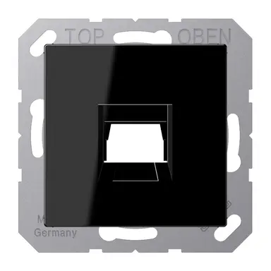 JUNG A 1569-15 WE SW afdekking klikbevestiging met draagring 1-voudig voor modulair jack A-range zwart glans