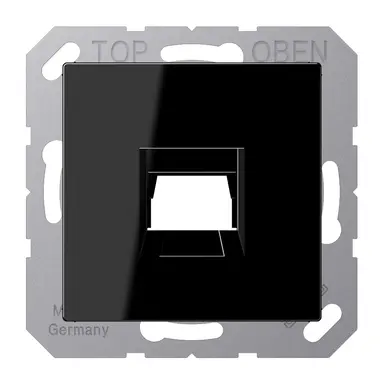 JUNG A 1569-1 WE SW afdekking klikbevestiging met draagring 1-voudig modulair jack A-range zwart glans