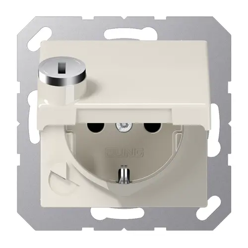 JUNG AS 1520 NBFKLSL wandcontactdoos randaarde Safety+ met klapdeksel en slot AS500 creme