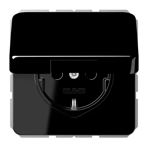 JUNG CD 1520 NBFKIKL SW wandcontactdoos randaarde Safety+ klapdeksel CD500 zwart glans