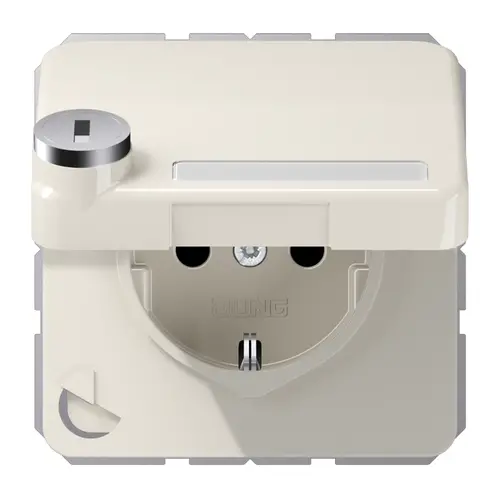 JUNG CD 1520 NNAKLSL wandcontactdoos randaarde Safety+ klapdeksel tekstvenster slot CD500 creme